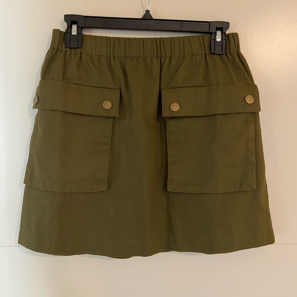 Olive Green Mini Skirt with Pockets